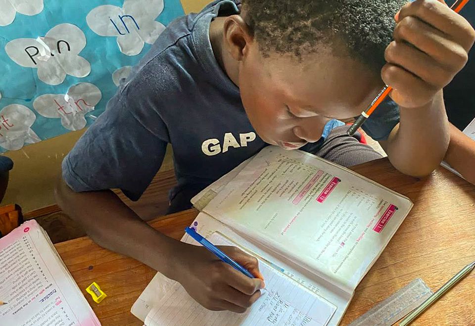 boy working at school