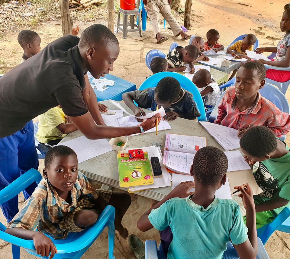 kids working at school